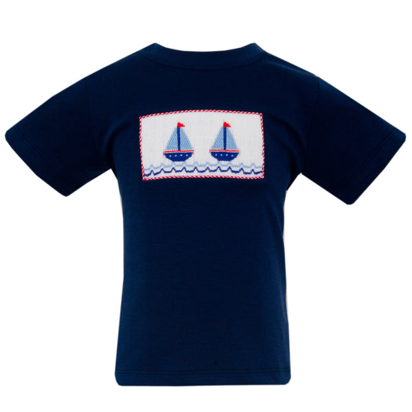 Sailboats Knit T-Shirt- Navy Blue