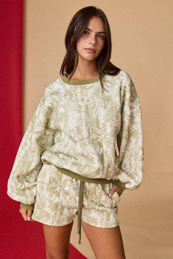 Woodland Camo Crewneck Short Set- Olive