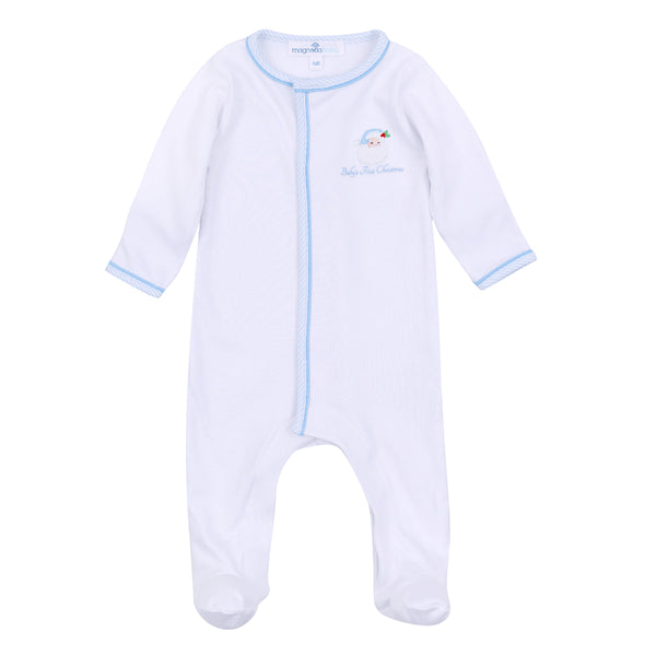 Santa Baby Emb Baby's First Christmas Footie- Light Blue