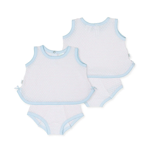 Sleeveless Diaper Set W/Bows- Pink/Blue