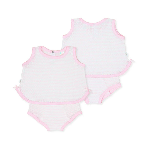Sleeveless Diaper Set W/Bow- Pink/Pink