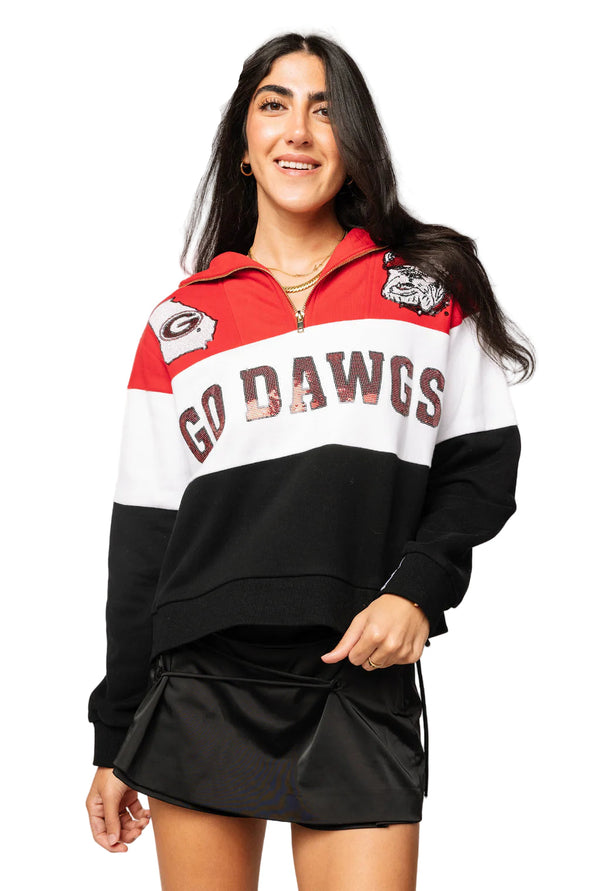 Licensed UGA Quarter Zip Colorblock Sweatshirt- (Women's)