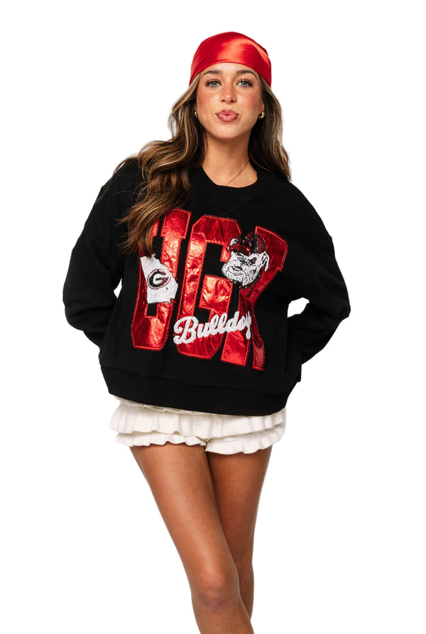 Licensed UGA Metallic Word W/ Icons Sweatshirt- (Women's)