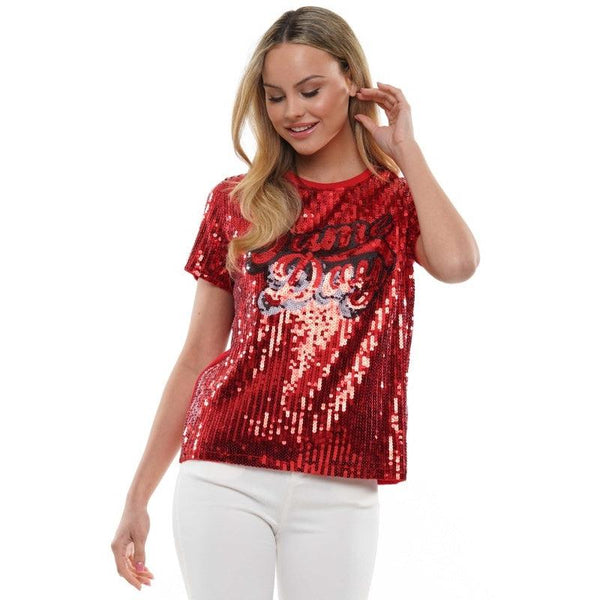 Game Day Sequin Top- Red/Black