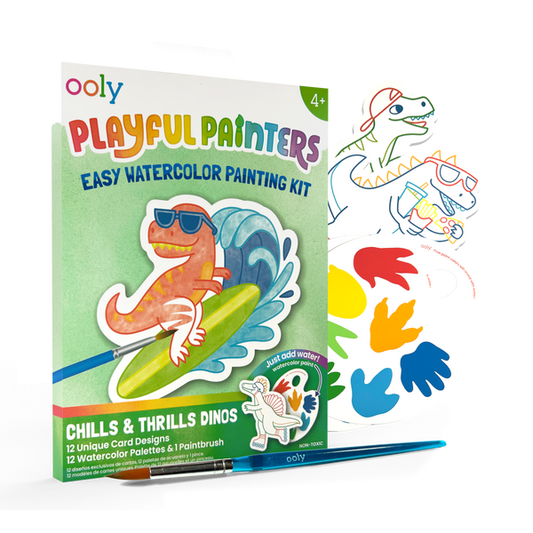 Playful Painters: Easy Watercolor Painting Kit- Chills & Thrills Dinos. (25 PC Set)