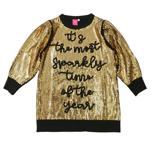 Black & Gold Sequin Sparkly Time Sweater Dress