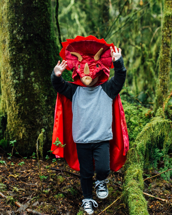 Triceratops Hooded Cape- Red