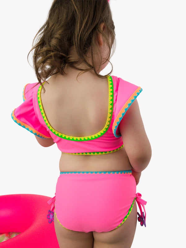 Neon Pink Crochet Butterfly Tankini 2-Piece Swimsuit