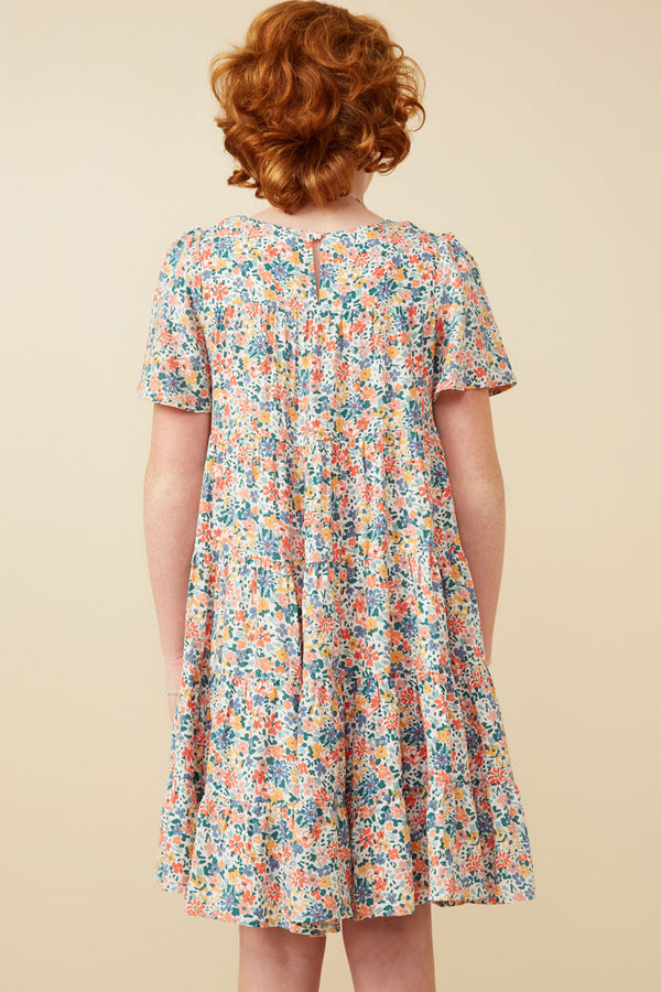 Ditsy Floral Flutter Sleeve Tiered Dress