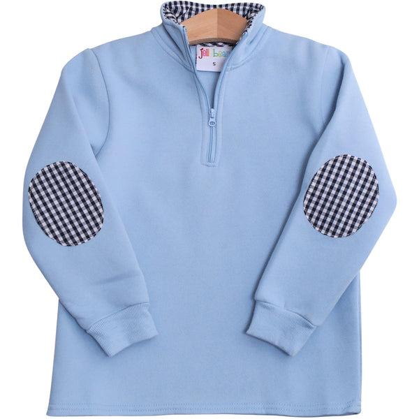 1/4 Zip Pullover - Light Blue & Navy Gingham