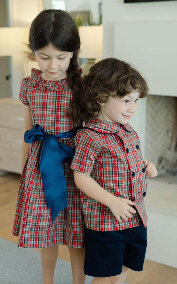 Tartan W/ Navy Cord-Dressy Short Set