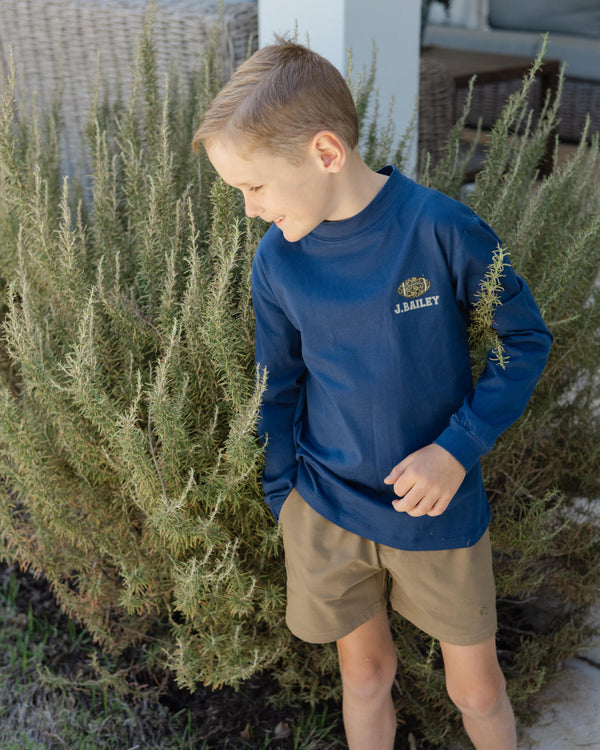 L/S Logo Tee- Football on Navy
