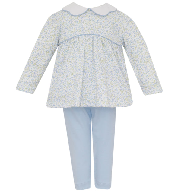 Caroline Knit Tunic Set- Tiny Blue Floral