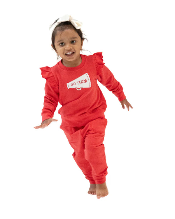 French Terry Ruffle Megaphone Sweatshirt- Red