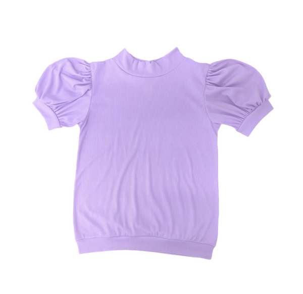 Light Purple Short Puff Sleeve Ribbed Top