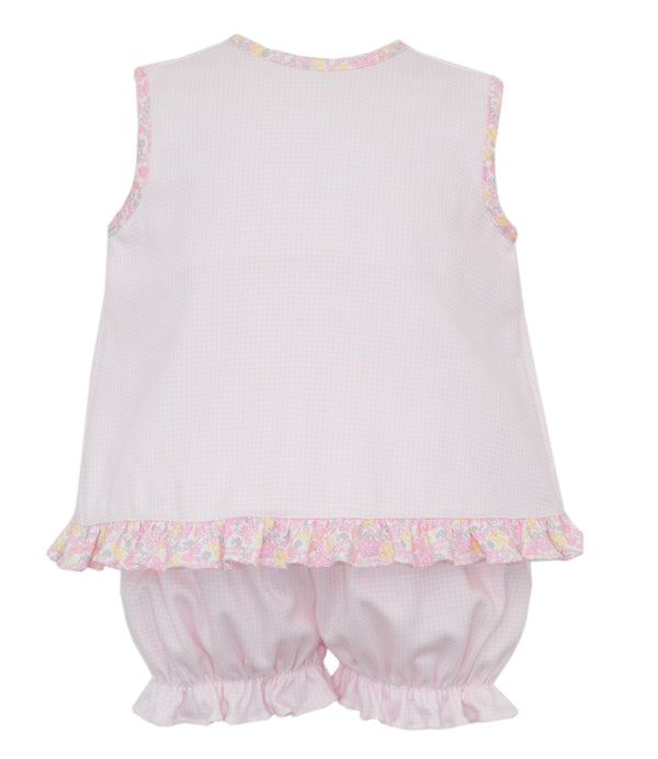 Pink Gingham Knit Bloomer Set- W/ Multi Flower Print