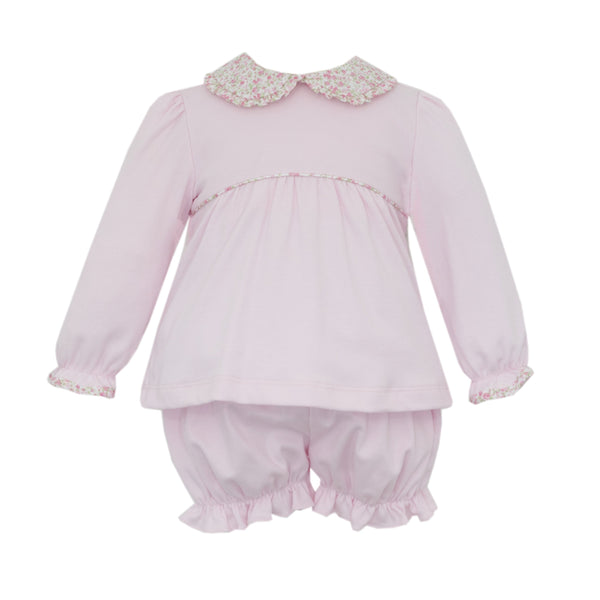 Pink Knit L/S Bloomer Set W/ Pink Floral