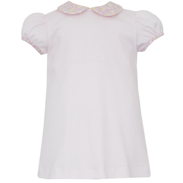 Pink Gingham Knit A-Line Dress- W/ Multi Flower Print