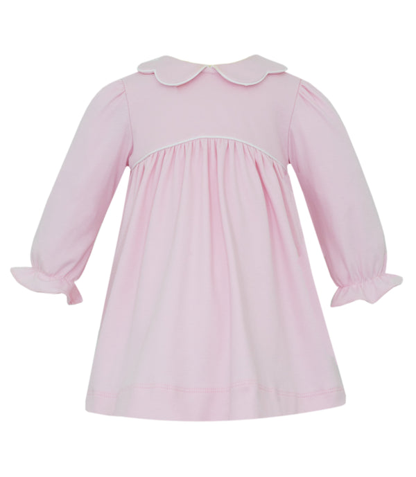 Scalloped Collar L/S Knit Dress- Pink