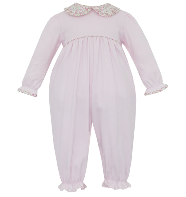 Pink Knit L/S Romper W/ Pink Floral