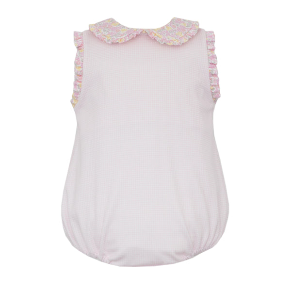 Pink Gingham Knit Bubble- W/ Multi Flower Print
