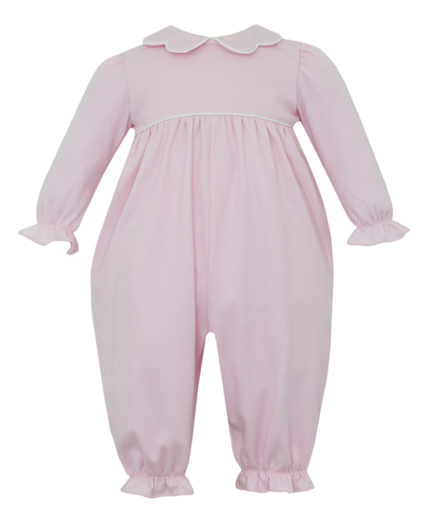 Scalloped Collar Knit L/S Footie- Pink