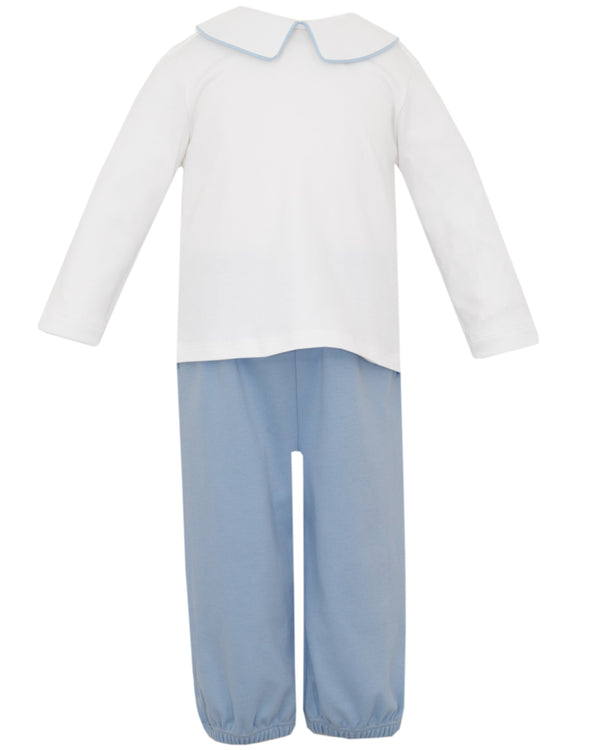 Collar Knit L/S Pant Set- Blue