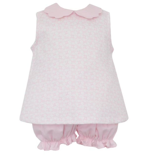 Pink Knit Floral Sleeveless Bloomer Set