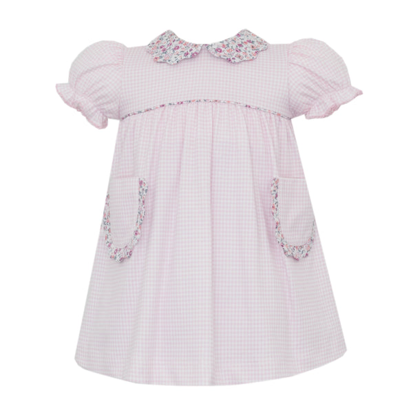 Pink Gingham Knit Scalloped Dress