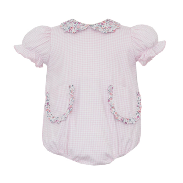 Pink Gingham Knit Scalloped Bubble