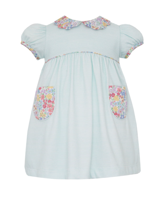 Aqua Stripe W/ Multi Floral Knit Float Dress