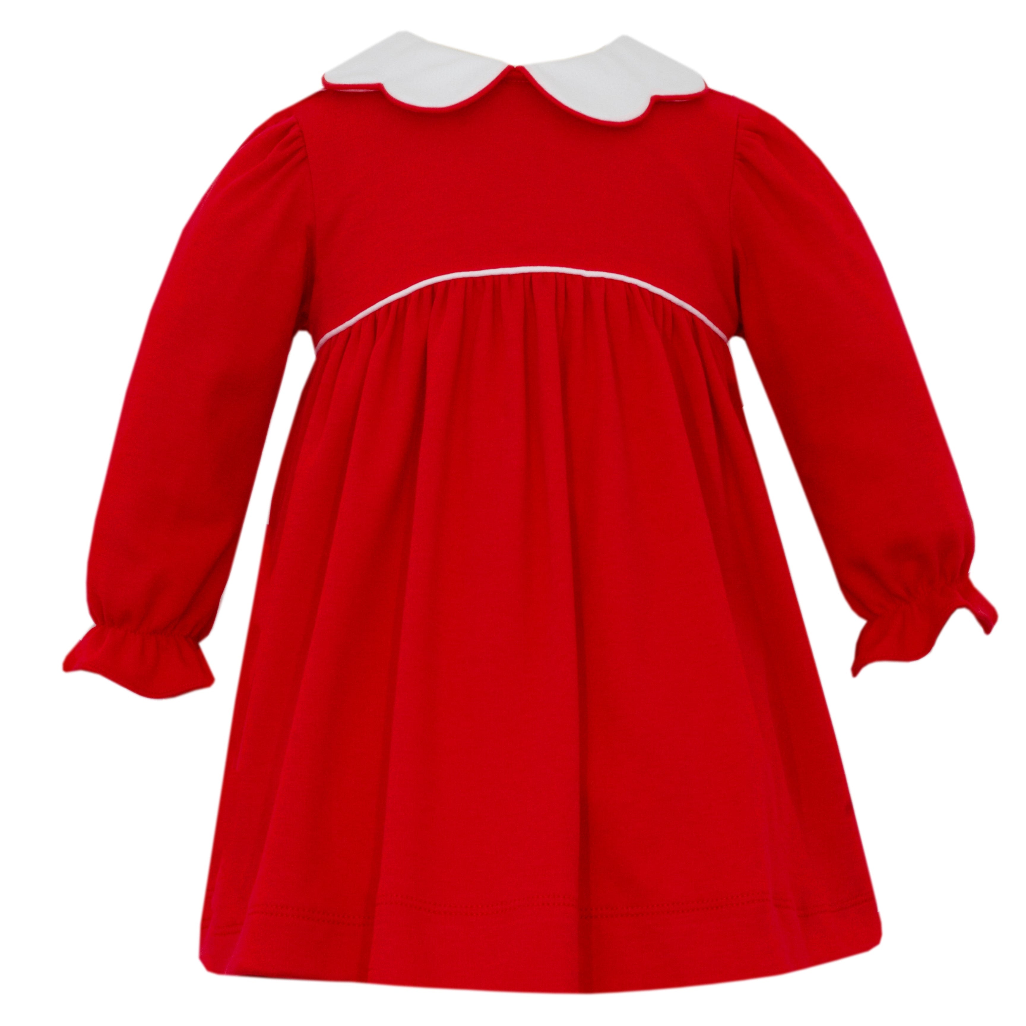 Petit Bebe - BBY - Knit Girl's dress w/ Scalloped Collar - Red 18M Petit Bebe - BBY - Knit Girl's dress w/ Scalloped Collar - Red 18M