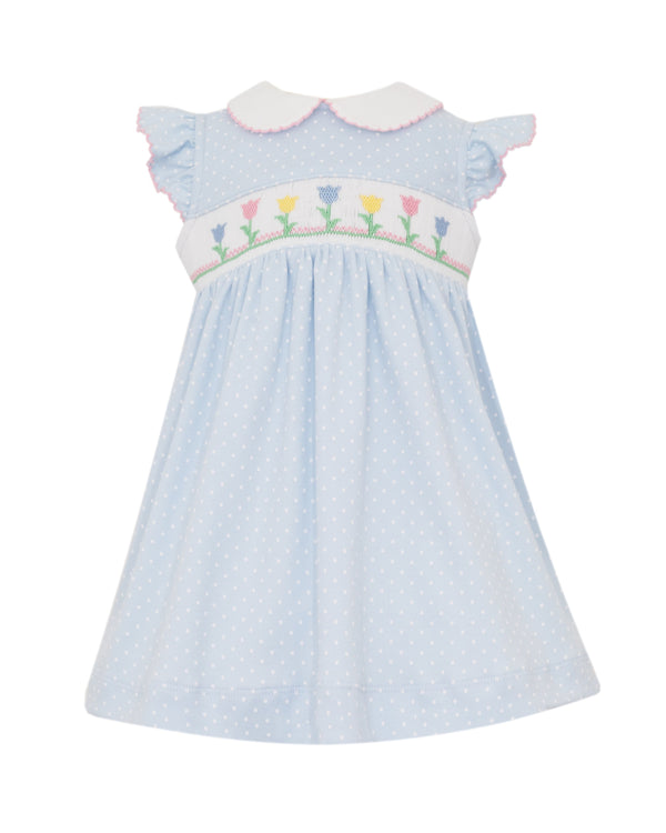 Tulips Ruffle Knit Dress- Lt. Blue W/ Polka Dot