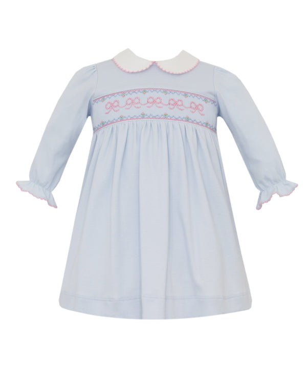 Bows Knit L/S Dress- Lt. Blue