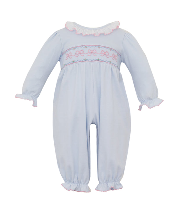 Bows Knit L/S Romper- Lt. Blue