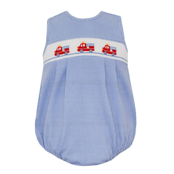 Firetrucks Knit Sunbubble- Royal Blue Gingham