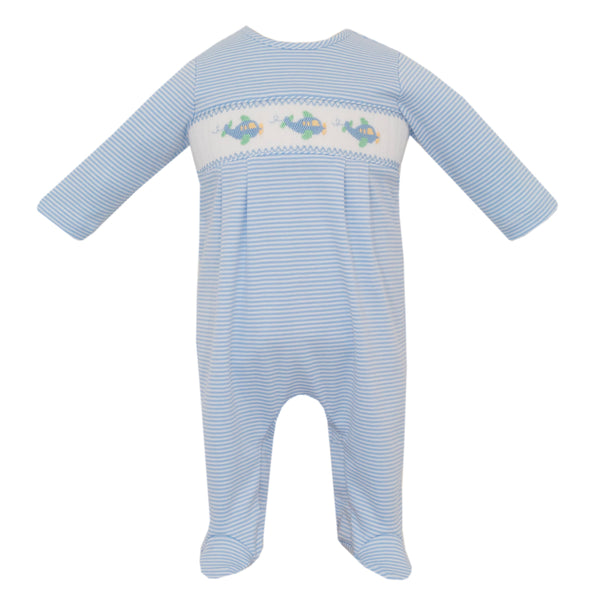 Airplane Knit Footie- Blue Stripe