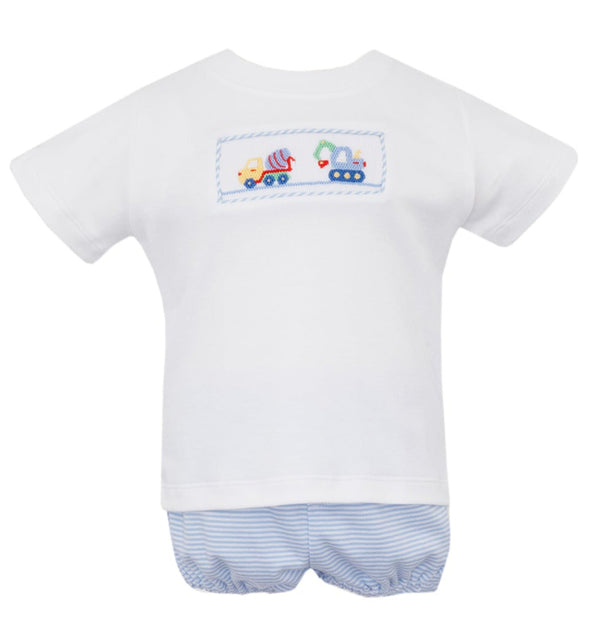 Construction Vehicles Bloomer Set- Lt. Blue Stripe
