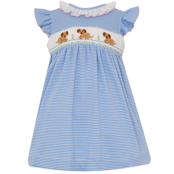 Garden Puppies Knit Dress- Peri Blue Stripe