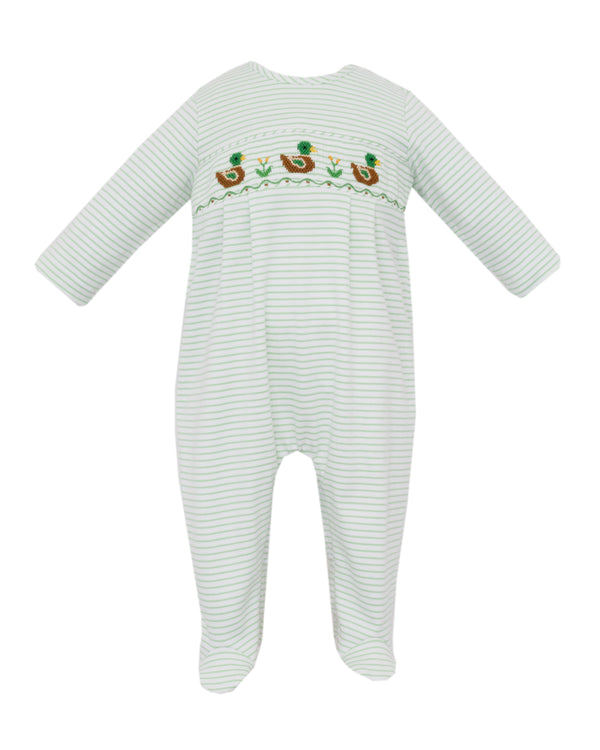 Mallard Duck Knit Footie- Green Stripe