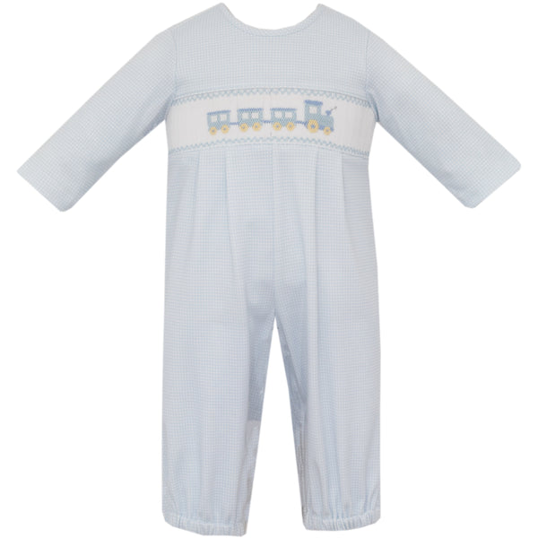 Train Knit Romper- Lt. Blue Check