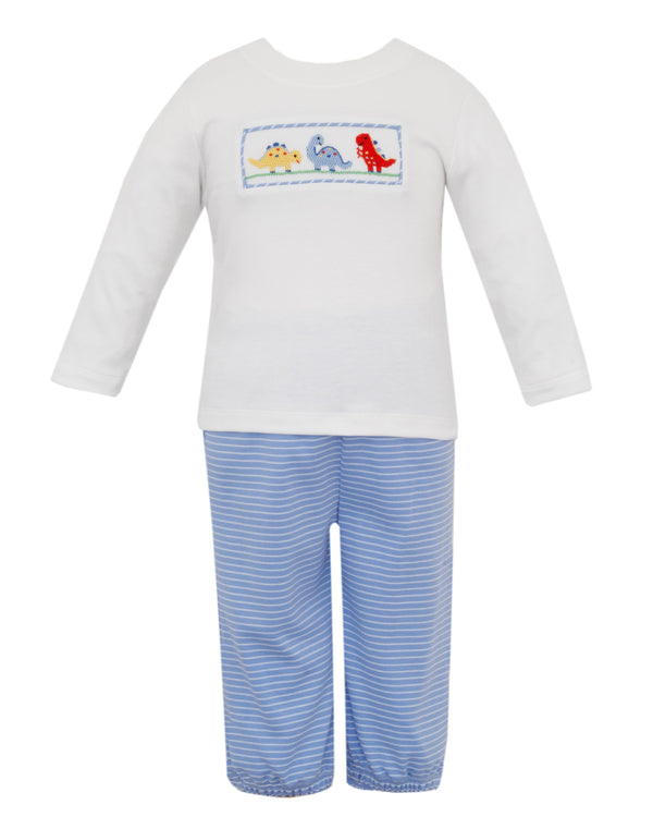 Dinosaurs Knit Pants Set- Blue Stripe
