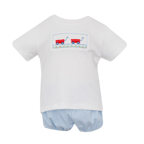 Wagons Knit Bloomer/Short Set- Blue Stripe