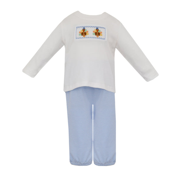 Turkey Knit Pants Set- Lt. Blue Stripe