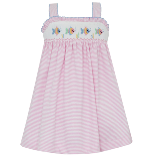 Fish Knit Strap Sundress- Pink Stripe