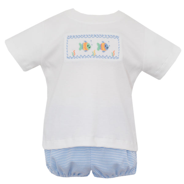 Baby Fish Knit Bloomer/Short Set- Lt. Blue Stripe