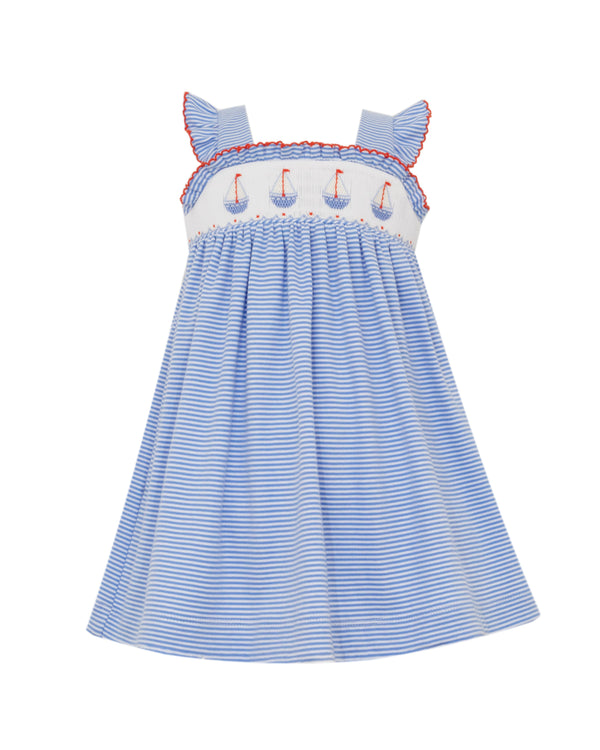 Sailboats Knit Strap Sundress- Periwinkle Blue Stripe
