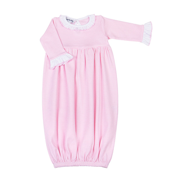 Mini Stripes Ruffle Gathered Gown- Pink
