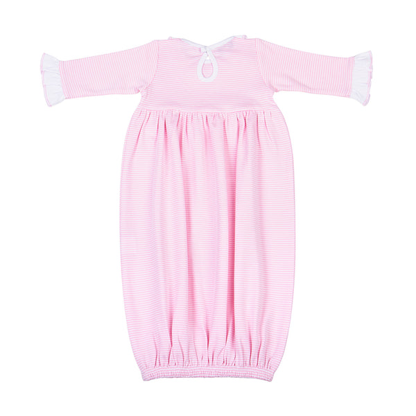 Mini Stripes Ruffle Gathered Gown- Pink
