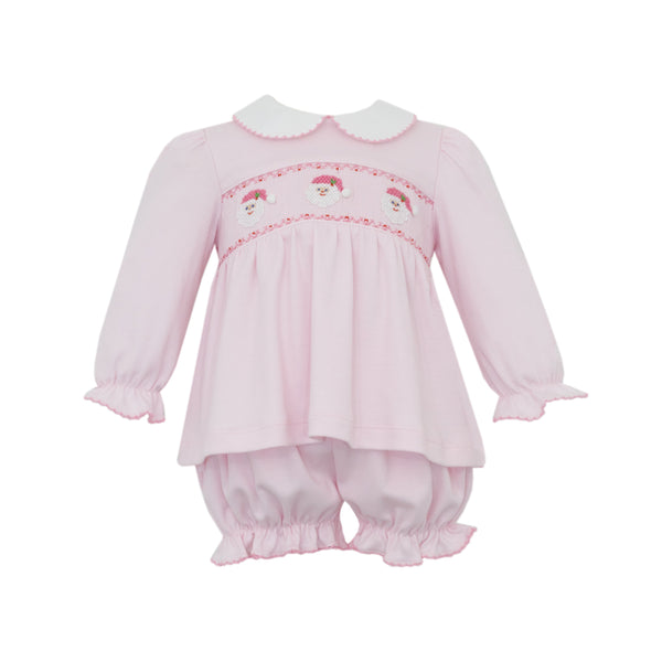 Santa Face Knit Bloomer Set- Pink